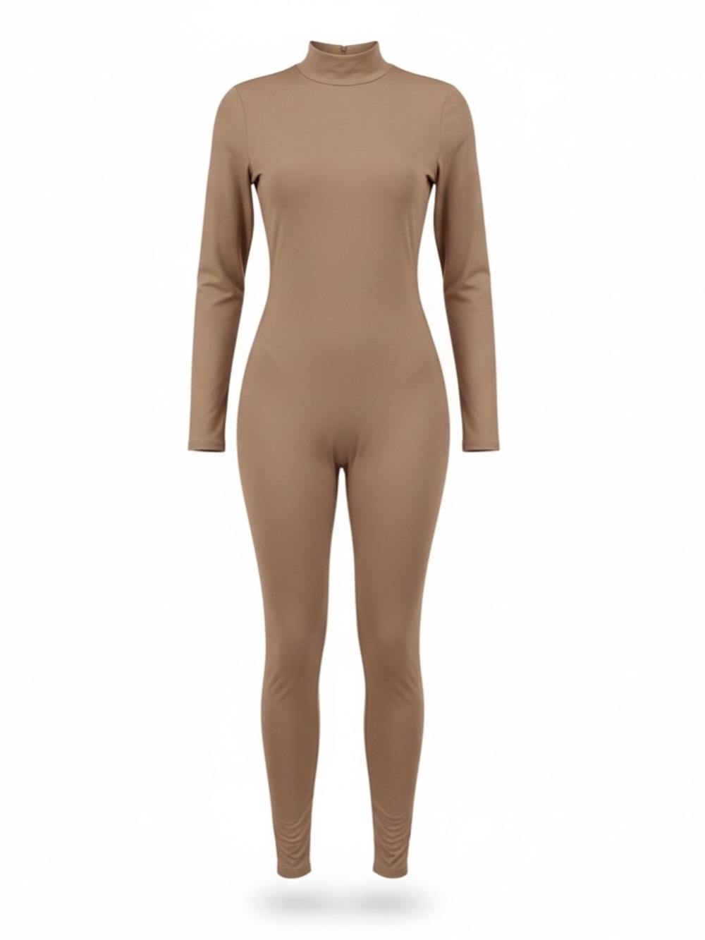 naked wardrobe Taupe Long-Sleeve mock neck Jumpsuit